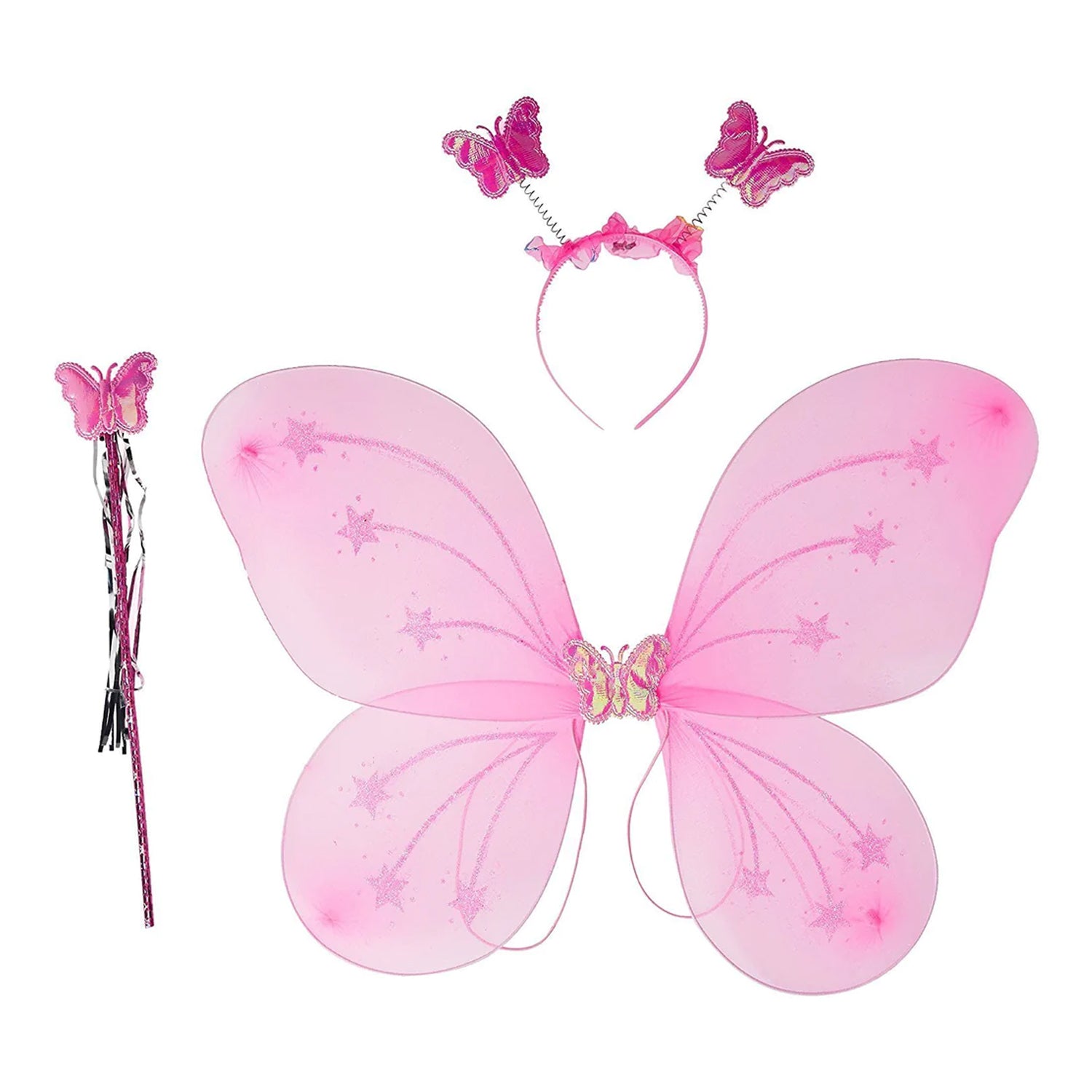 3293 Baby Girls Fairy Nylon Butterfly Wings Costume Butterfly Fairy Angel Wing Wand And Hairband Multi- Color For Party (1pc)