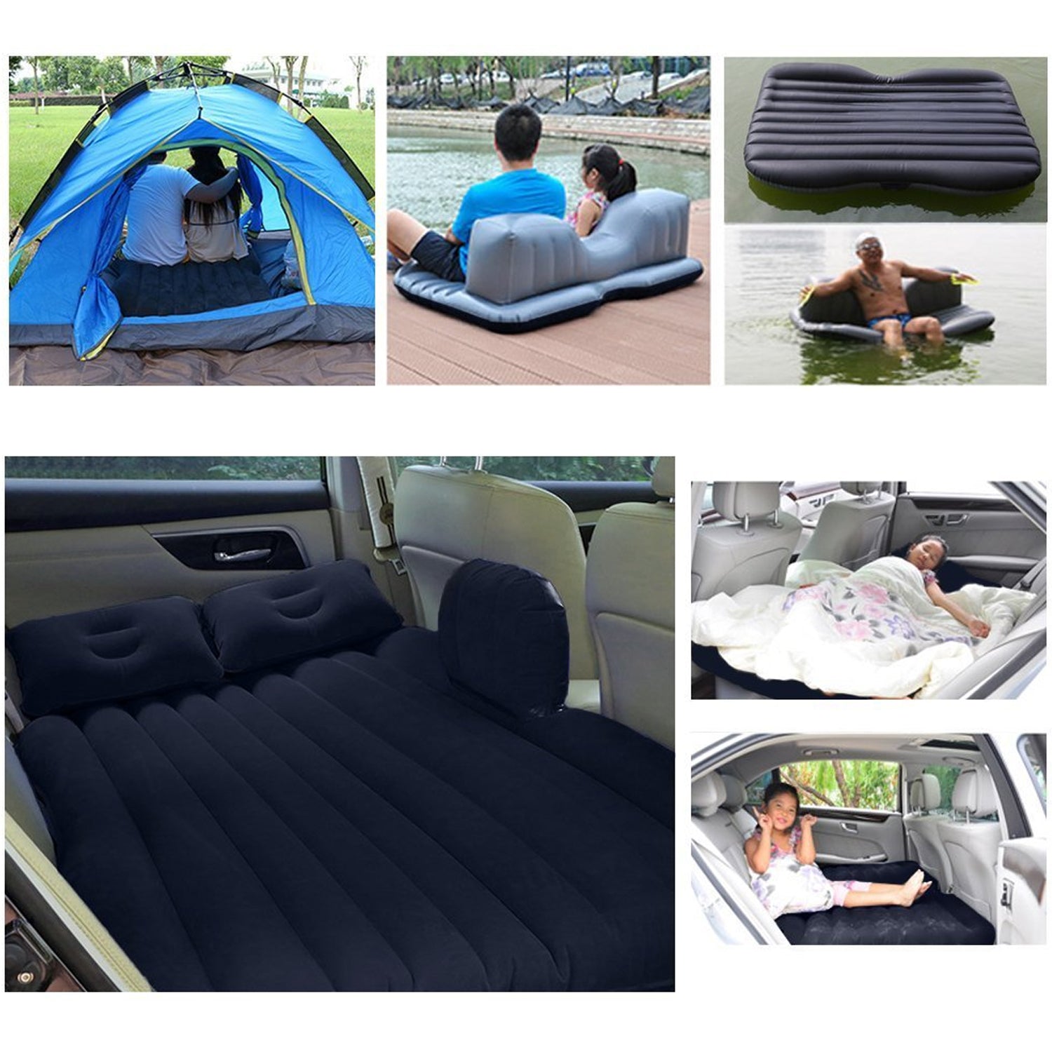 8043 Car Inflatable Bed With 2 Pillows   Air Pump (Portable) For Travel Camping Vacation  Polyester Inflatable Travel Car Bed Air Sofa With Two Inflatable Pillow And Air Pump For Car Back Seat Air Pump Random Colour