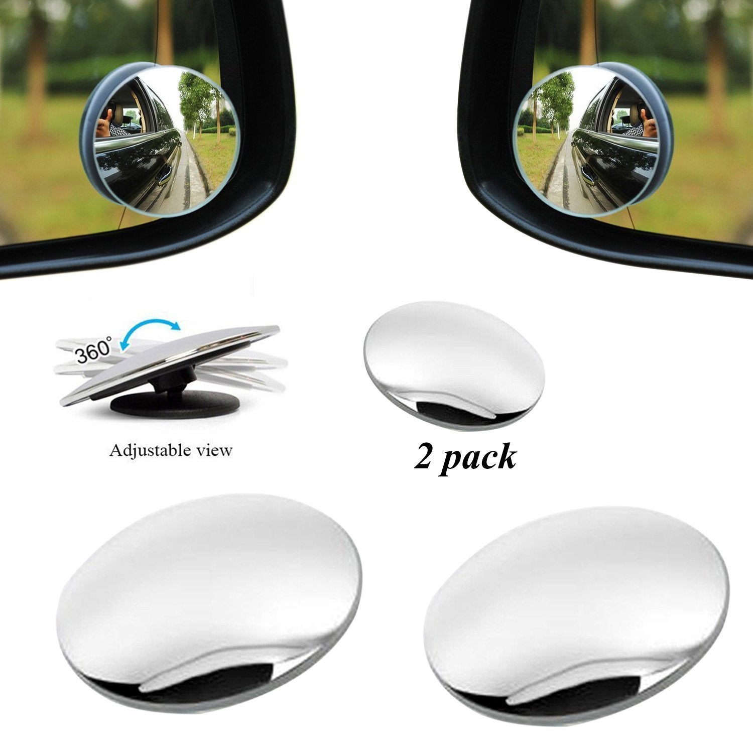 1512 Blind Spot Round Wide Angle Adjustable Convex Rear View Mirror - Pack Of 2