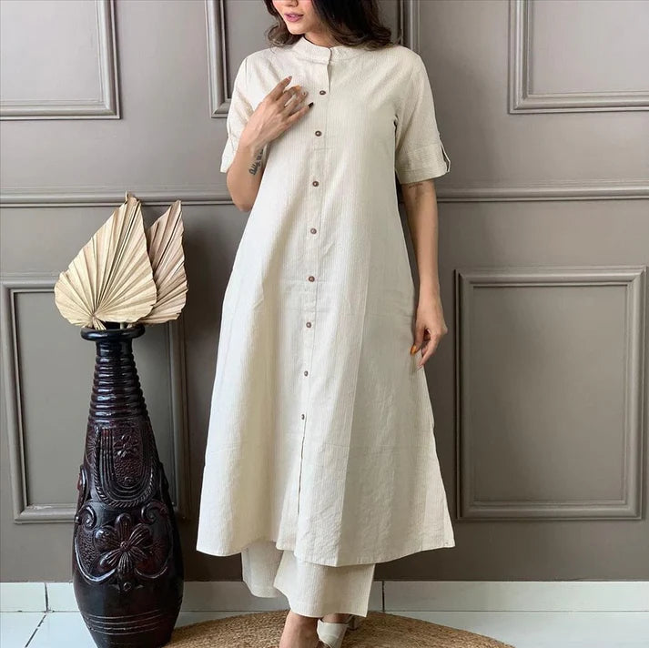 Katha Cotton Kurta Palazzo Set - Festive & Party Wear White