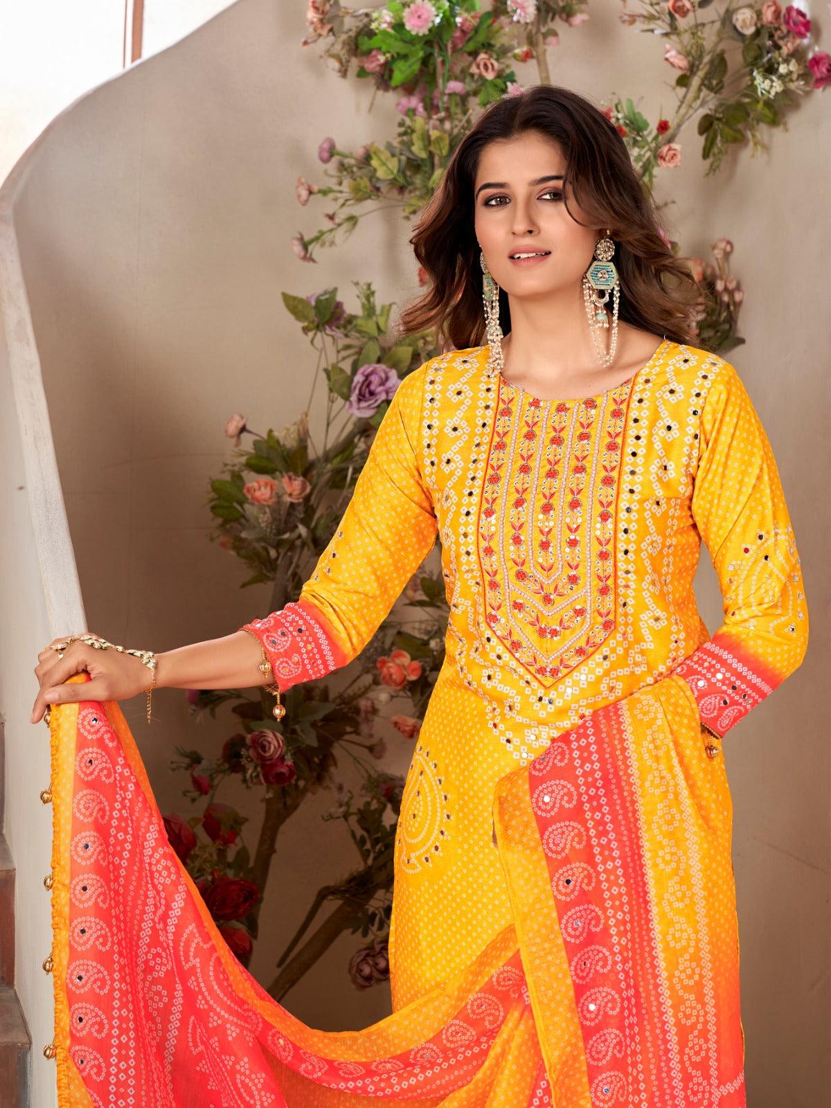 TrendBuy Rivu Soft Heavy Muslin Salwar Suit with Real Mirror Hand Work