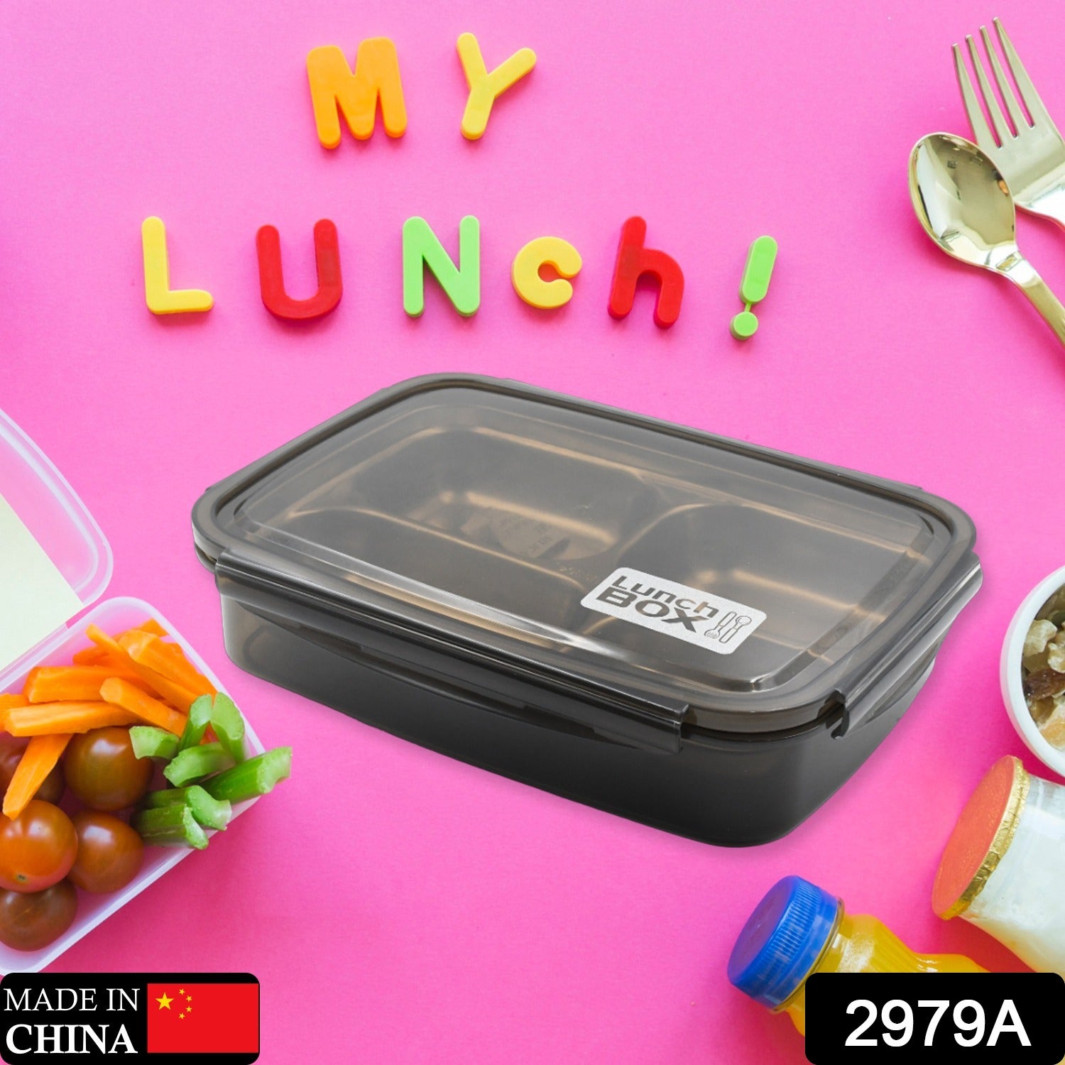 2979a Black Transparent 4 Compartment Lunch Box For Kids And Adults Stainless Steel Lunch Box With 4 Compartments For Office Travel School Home