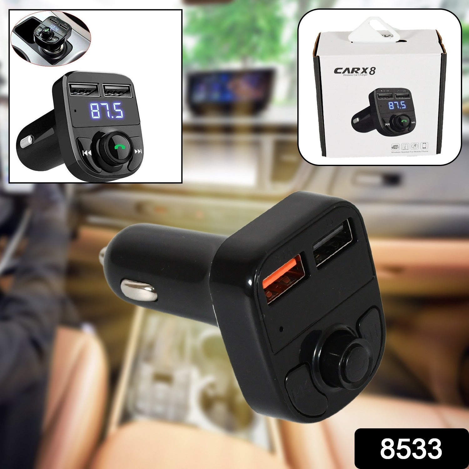 8533 Car-x8 Bluetooth Fm Transmitter Kit For Hands-free Call Receiver Music Player Call Receiver Fast Mobile Charger Ports For All Smartphoneswith 3.1a Quick Charge Dual Usb Car Charger