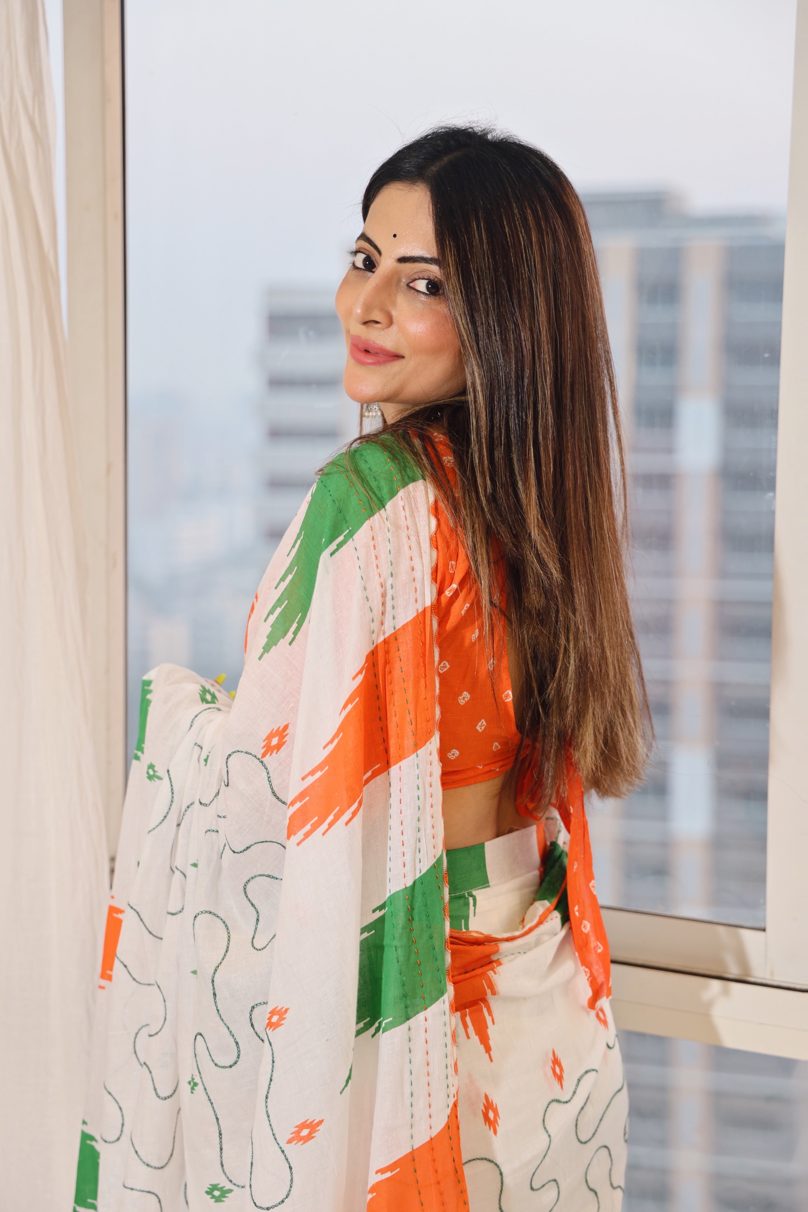 Independence Day Linen Tiranga Saree with Digital Print