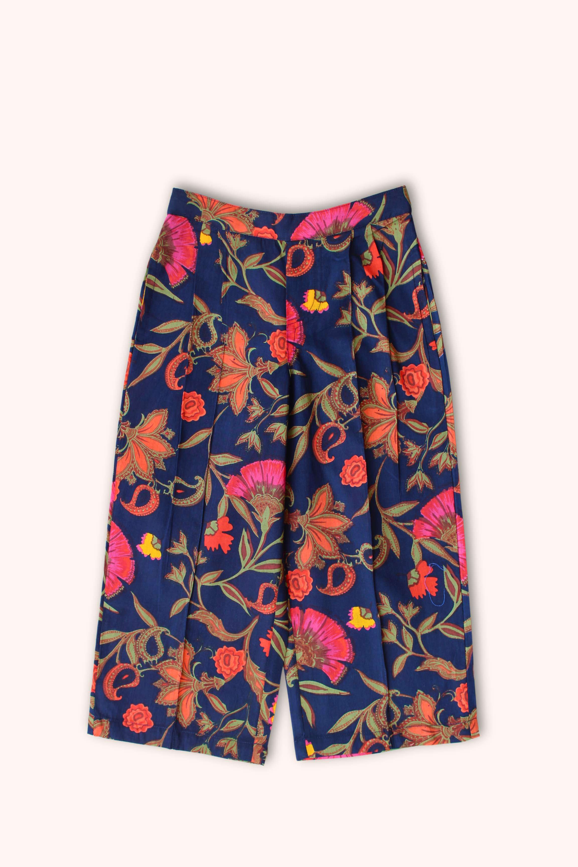 Girls 100% cotton pleated pants Printed navy-blue