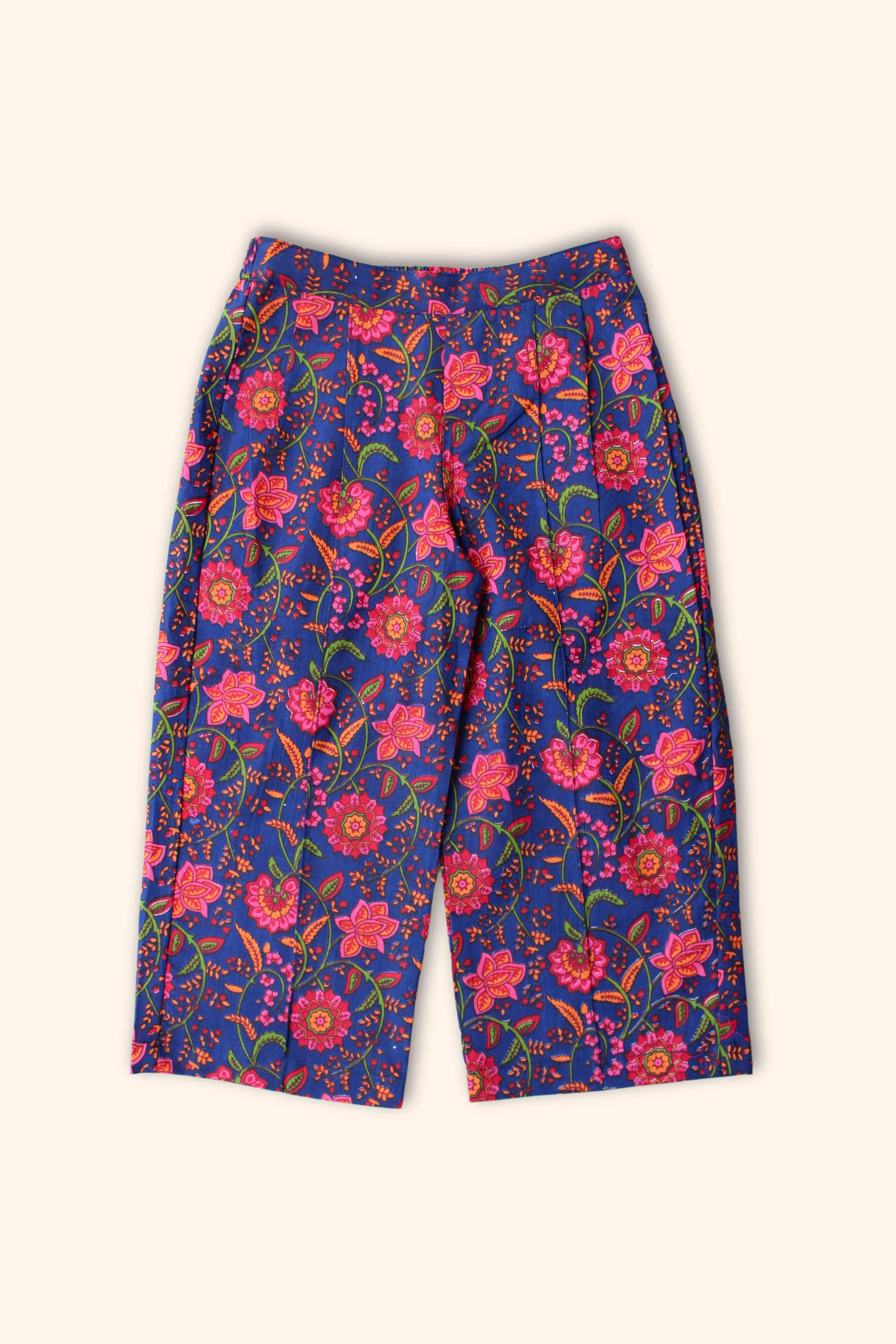 Girls 100% cotton pleated pants Printed blue-pink