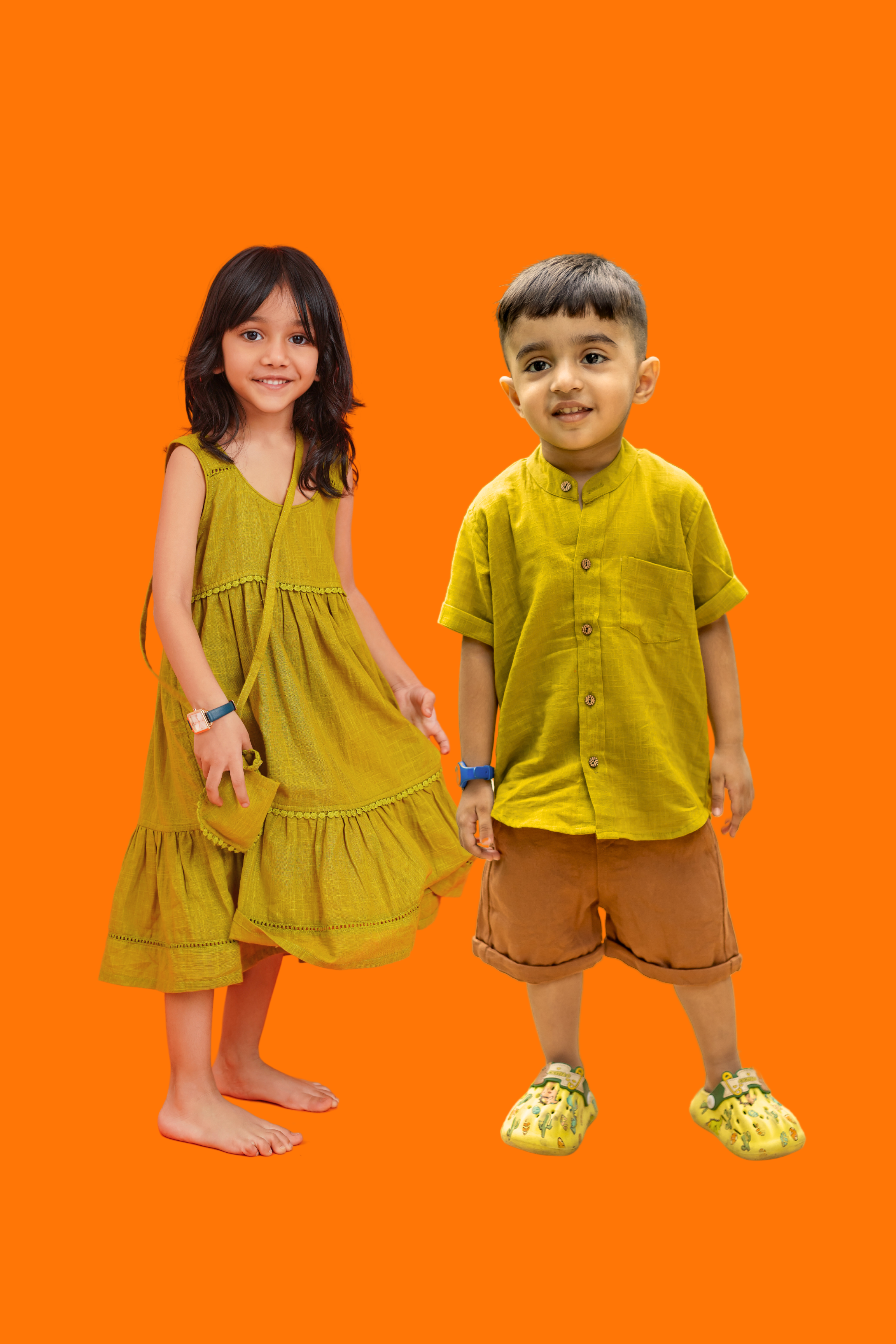 Green (Mehandi) Twinning - Girl Dress & Boys Clothing Set