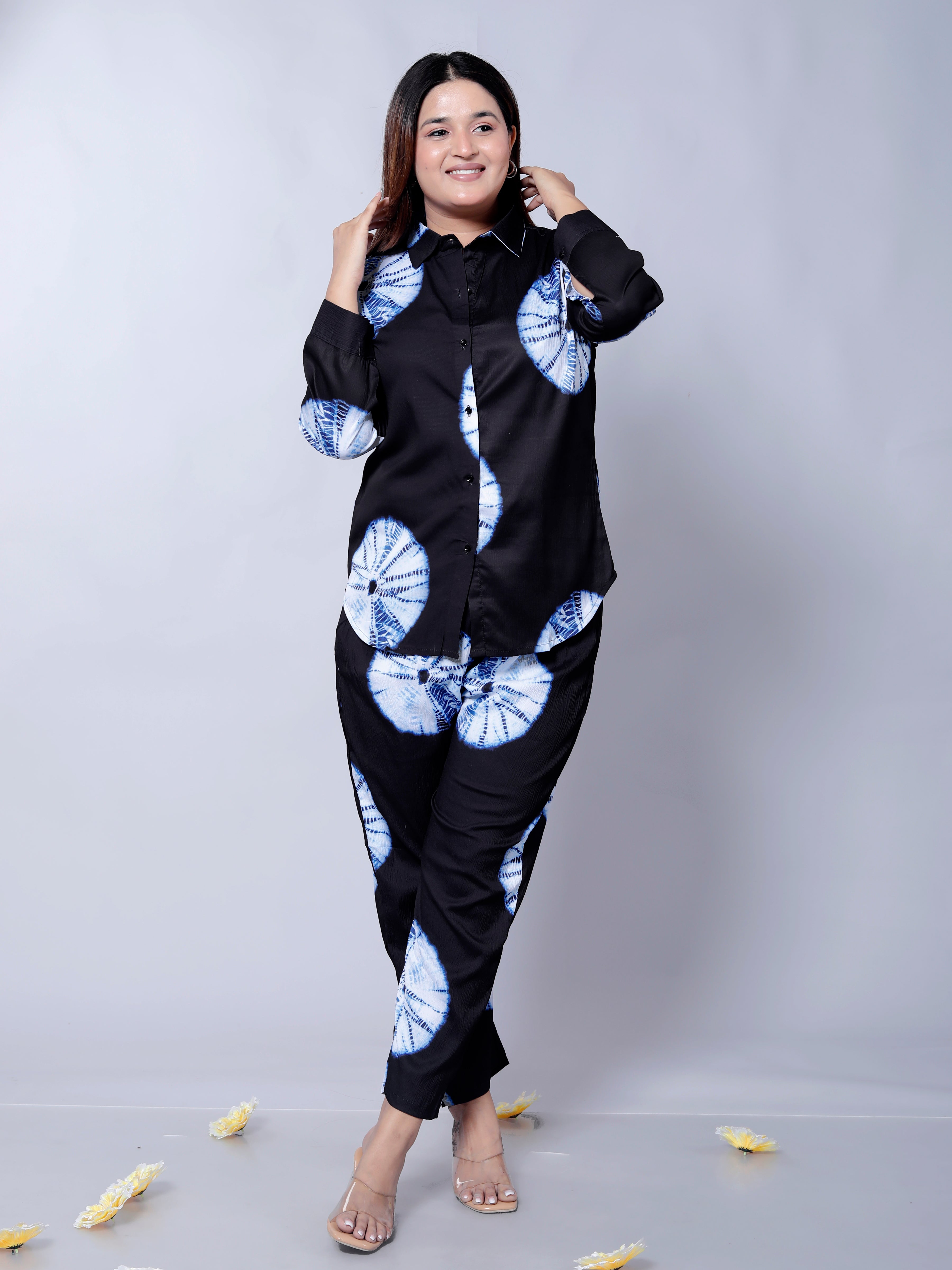 Trendy Blue Shibori Print Stylish Co-ord Set