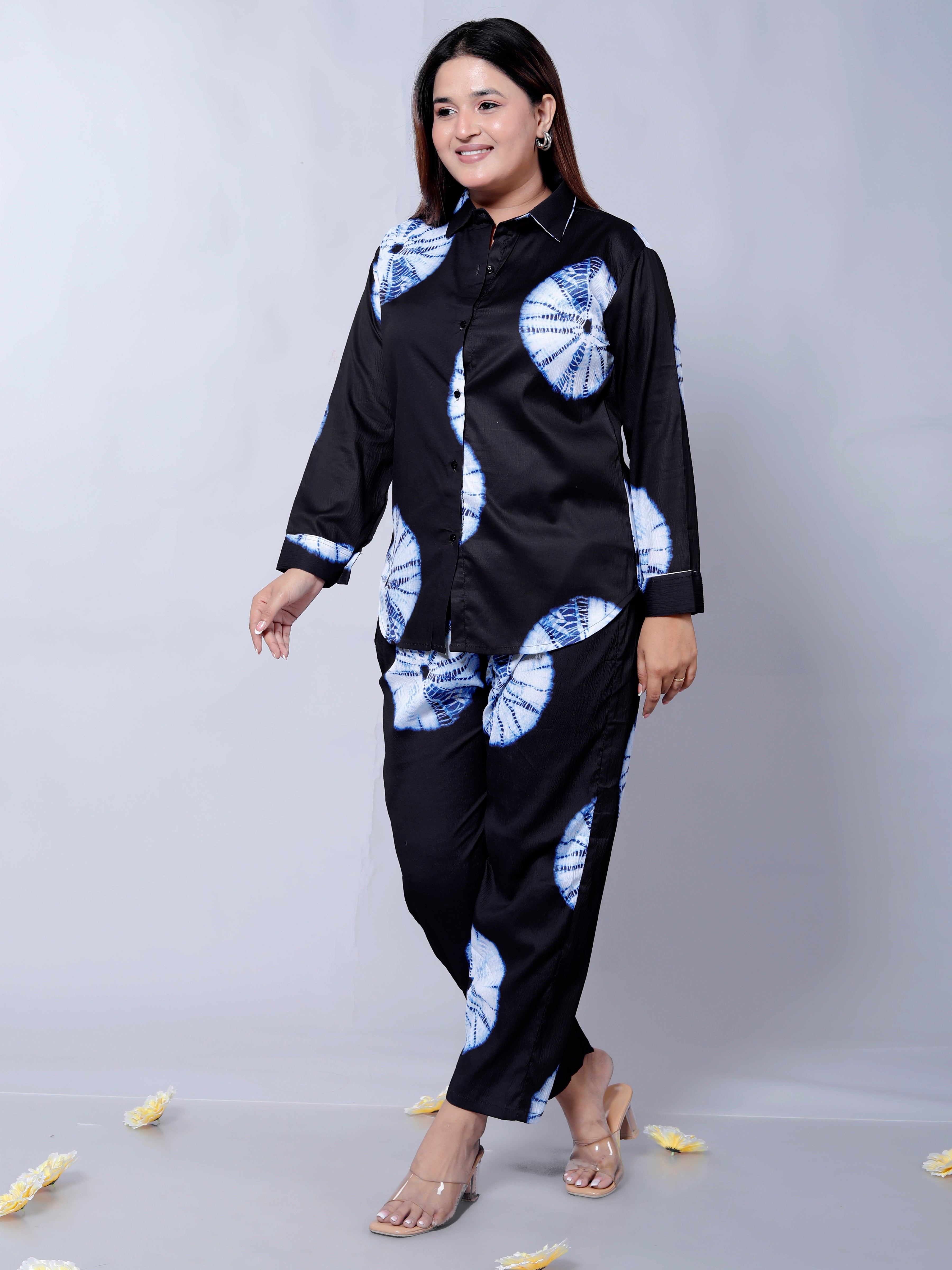 Trendy Blue Shibori Print Stylish Co-ord Set