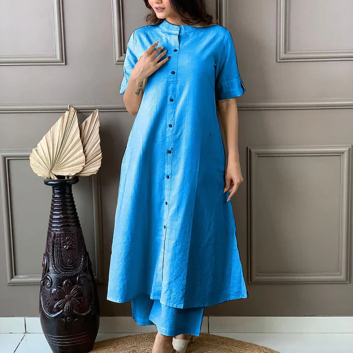 Katha Cotton Kurta Palazzo Set - Festive & Party Wear Sky blue