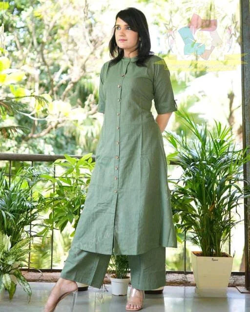 Katha Cotton Kurta Palazzo Set - Festive & Party Wear Algae green