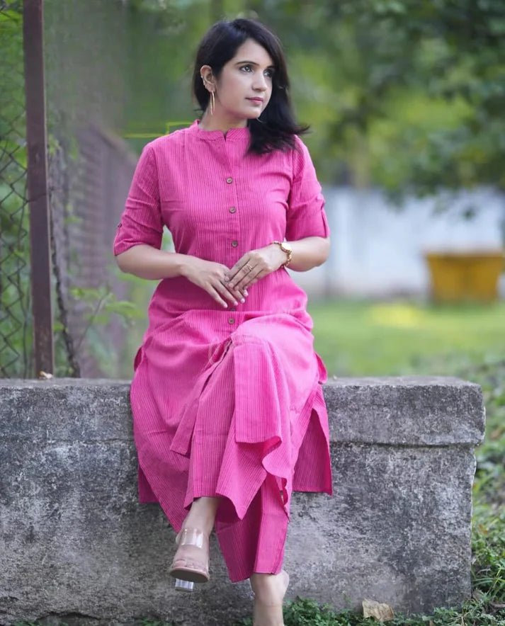 Katha Cotton Kurta Palazzo Set - Festive & Party Wear rani pink