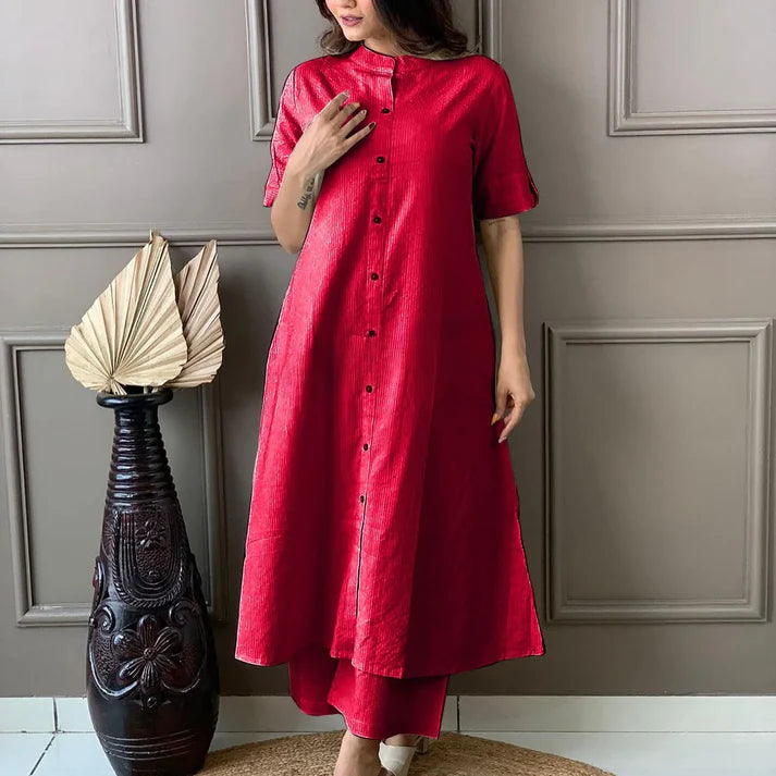 Katha Cotton Kurta Palazzo Set - Festive & Party Wear Red