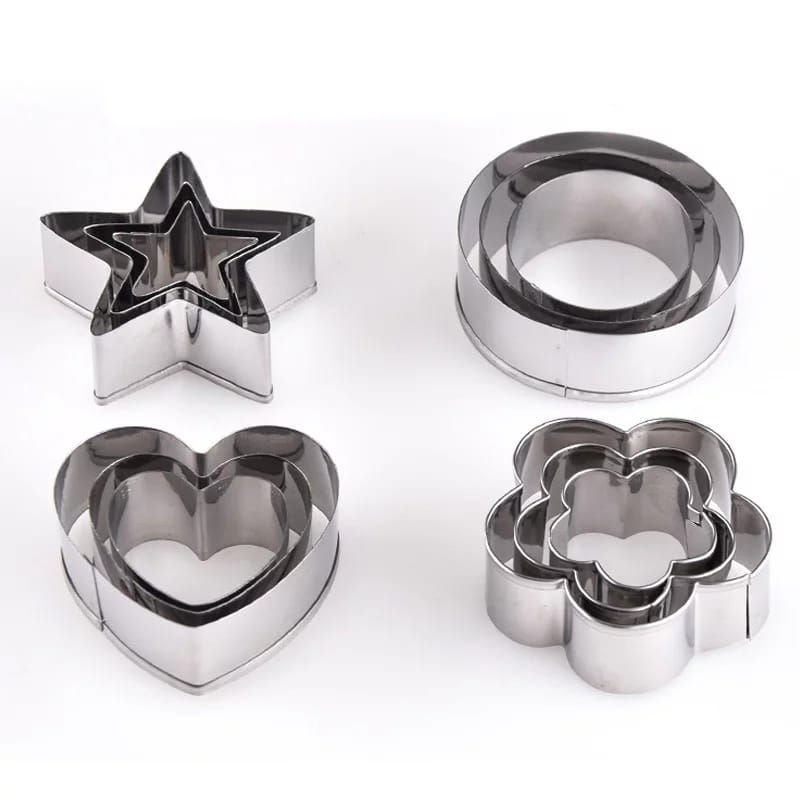 0813 Cookie Cutter Stainless Steel Cookie Cutter With Shape Heart Round Star And Flower (12 Pieces)