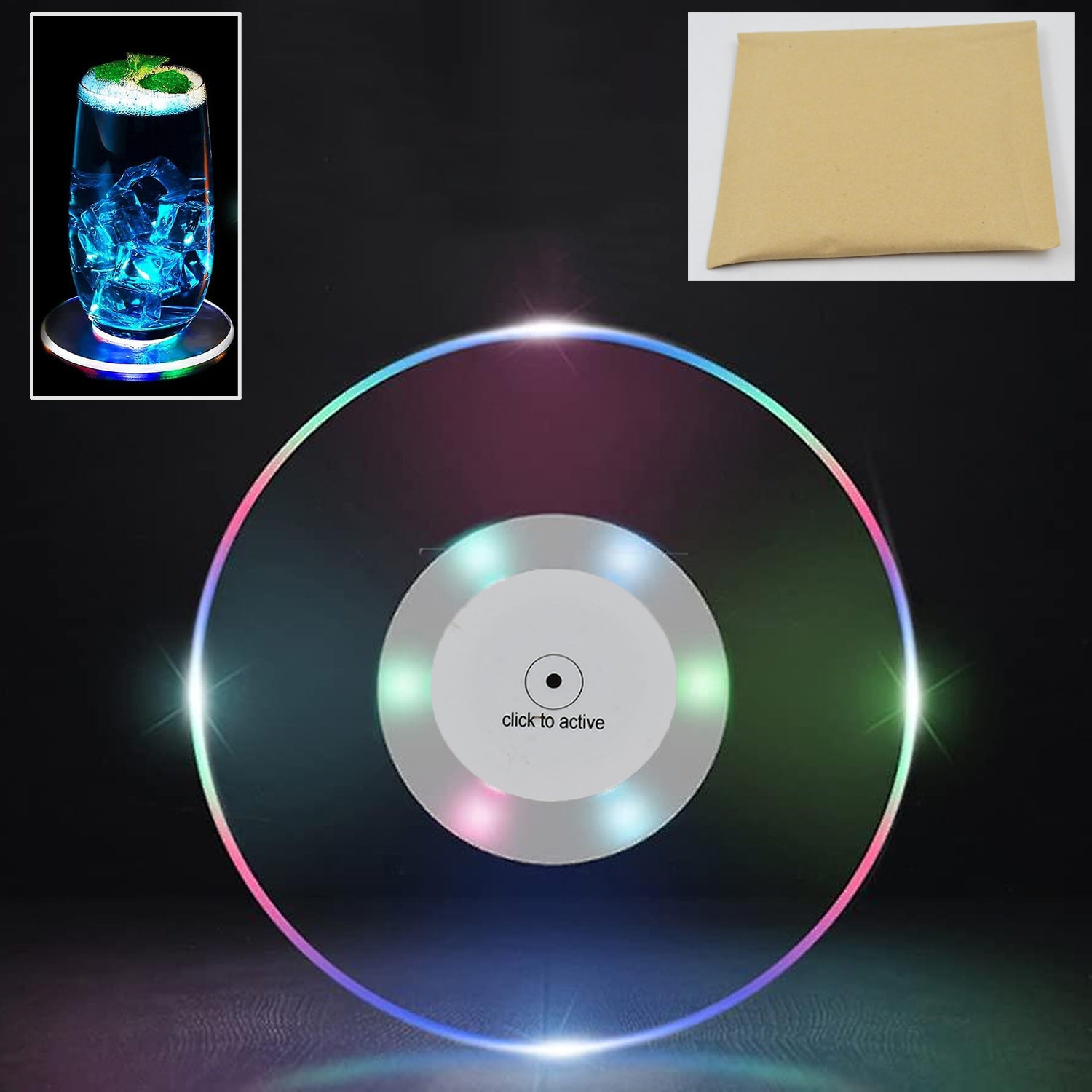 Colorful Led Cocktail Coaster Round Ultra-thin Led Drink Coaster (1 Pc)