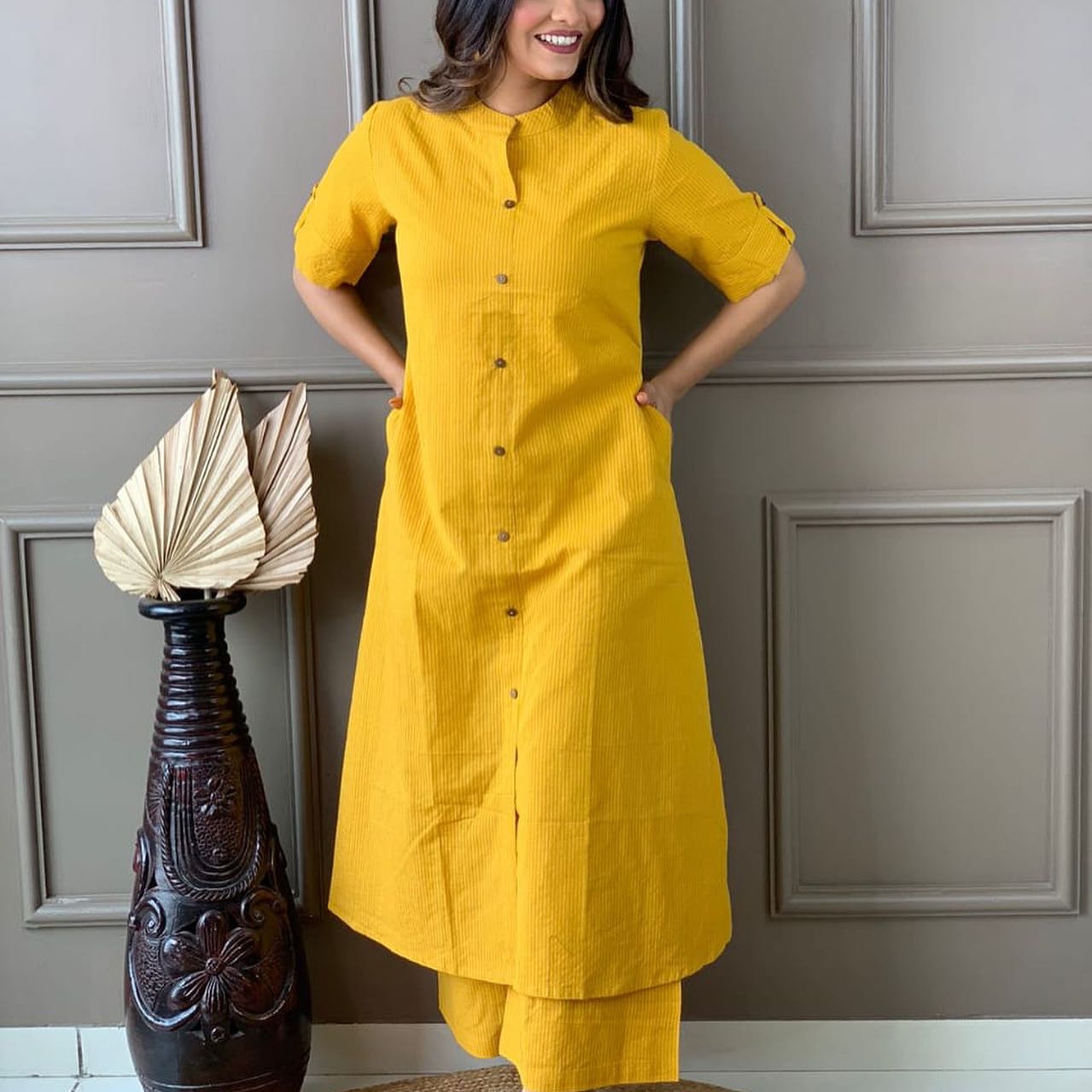 Katha Cotton Kurta Palazzo Set - Festive & Party Wear Yellow