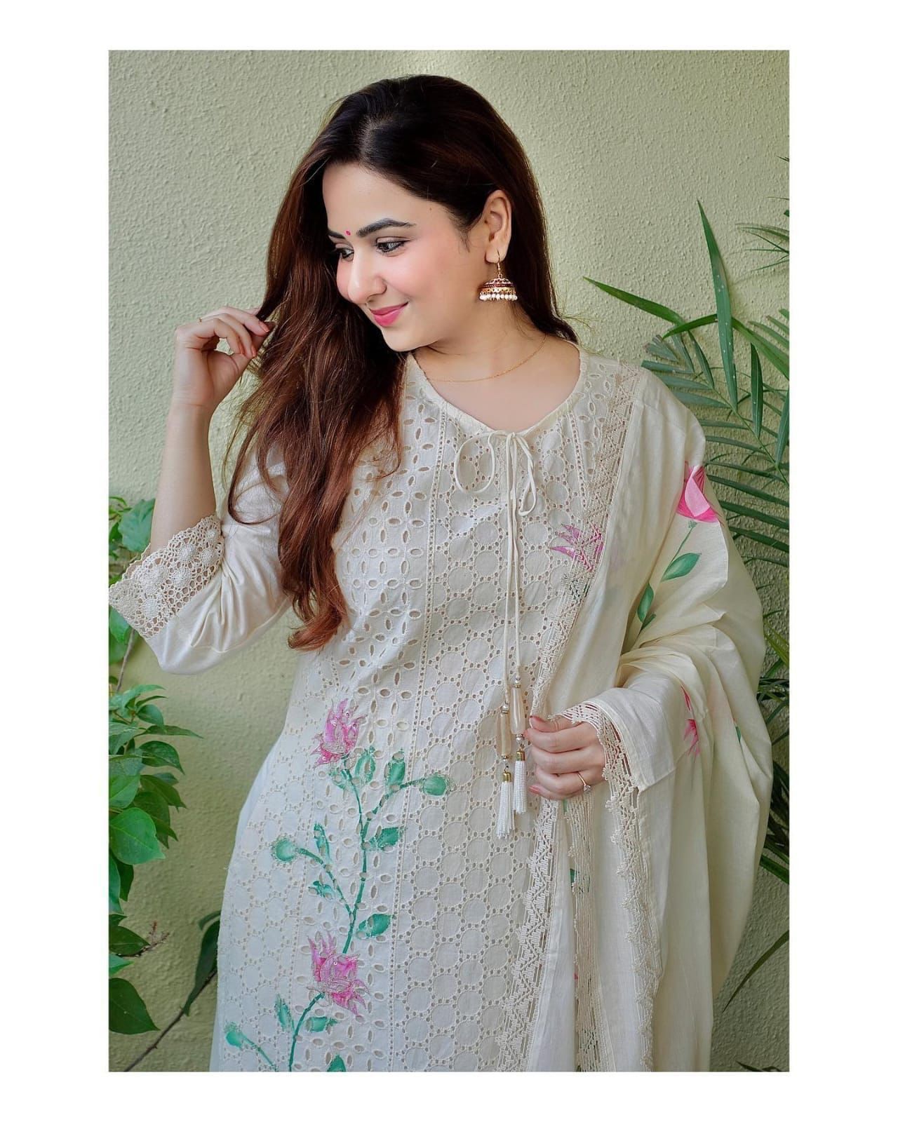 Trendy Chikankari Cotton Kurta Set with Mulmul Dupatta & Pant