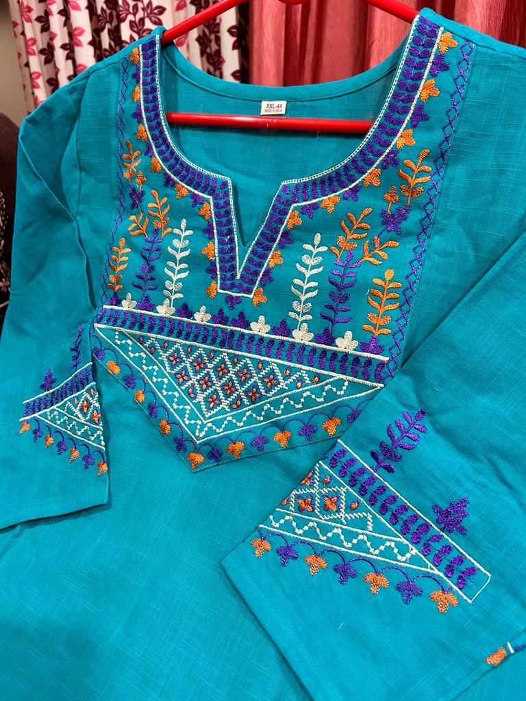 TrendBuy Aari Embroidered Handloom Set with Kantha Print Dupatta