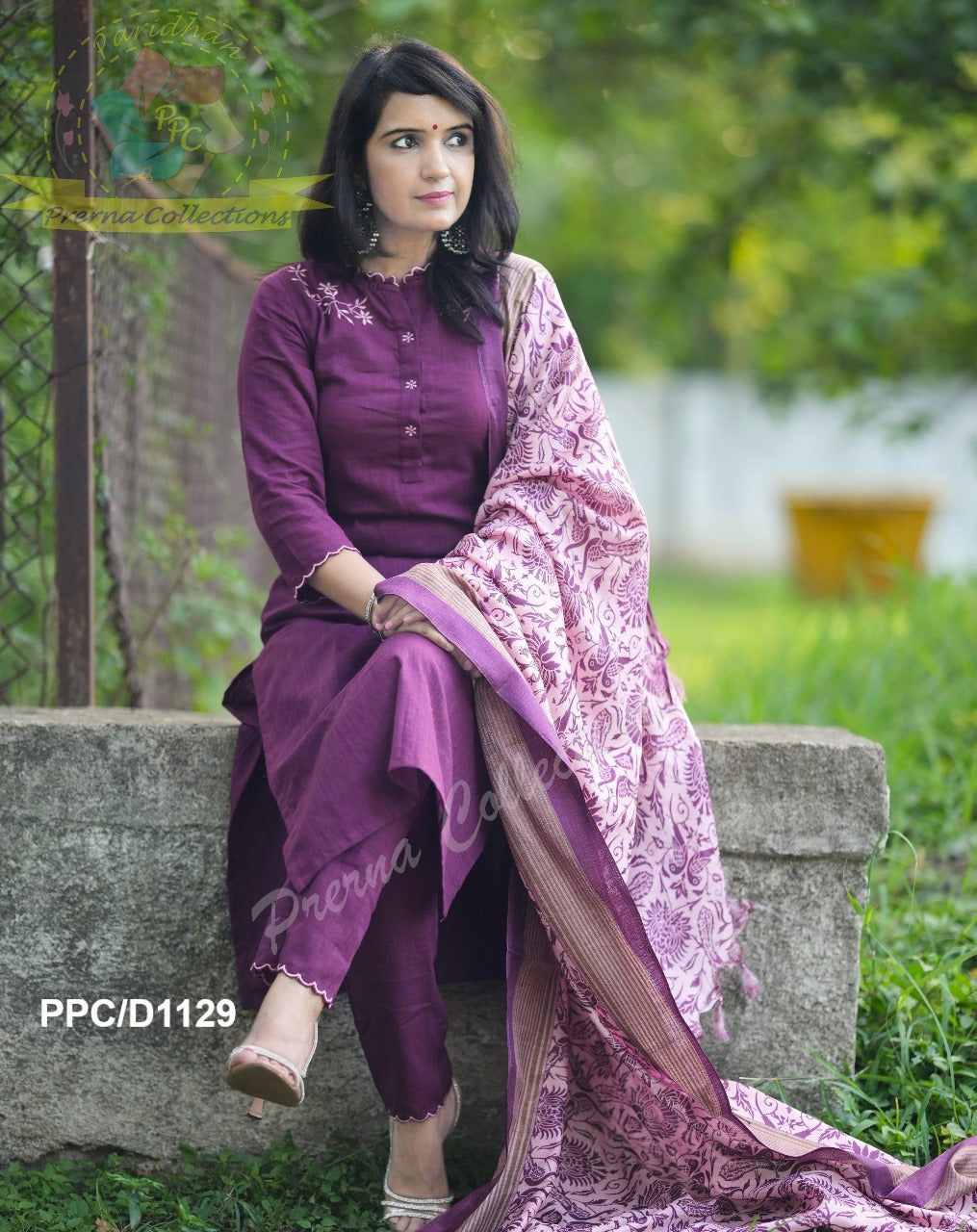 Premium Khadi Magenta Kurta Set with Dupatta & Pant