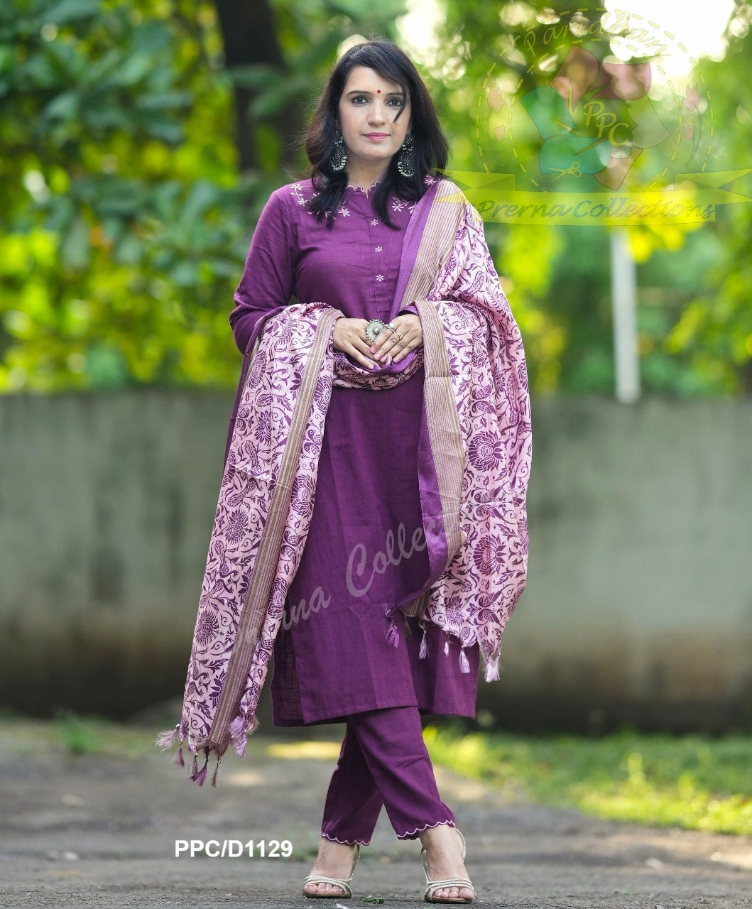 Premium Khadi Magenta Kurta Set with Dupatta & Pant