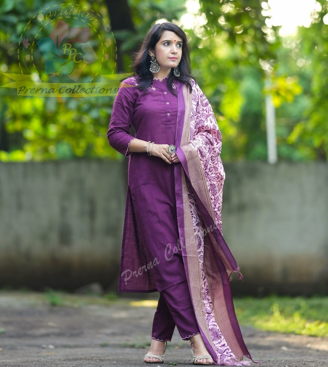 Premium Khadi Magenta Kurta Set with Dupatta & Pant