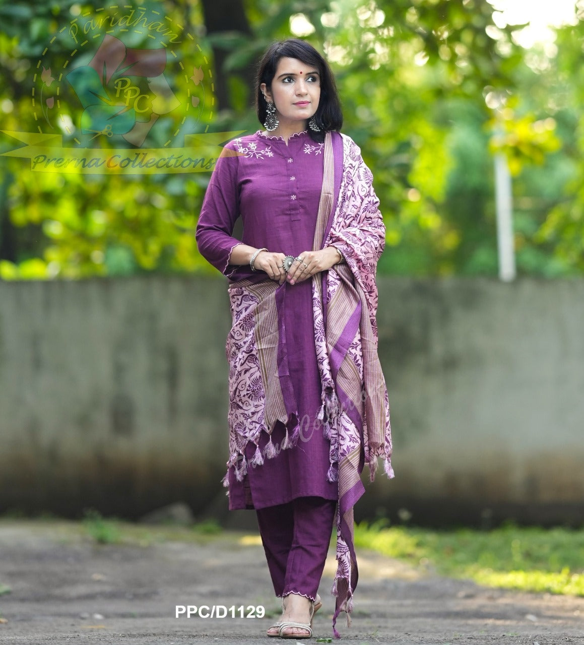 Premium Khadi Magenta Kurta Set with Dupatta & Pant