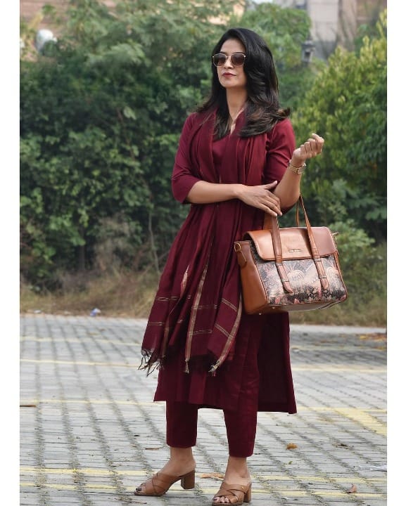 Premium South Cotton Brown Kurta Set with Dupatta & Pant