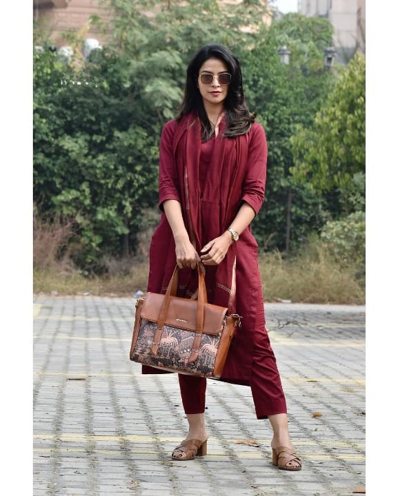 Premium South Cotton Brown Kurta Set with Dupatta & Pant