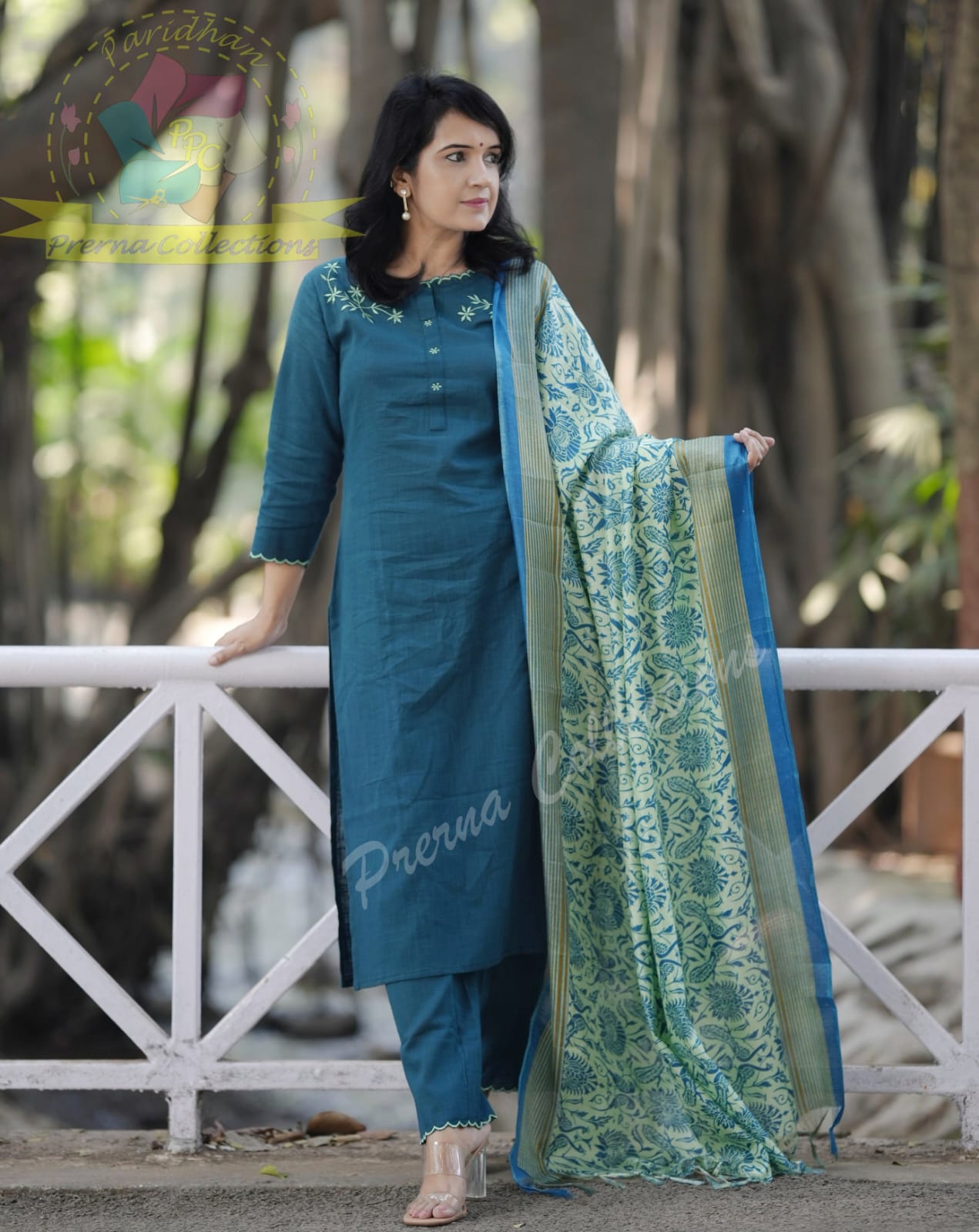 Premium Khadi Cotton Green Kurta Set with Dupatta & Pant