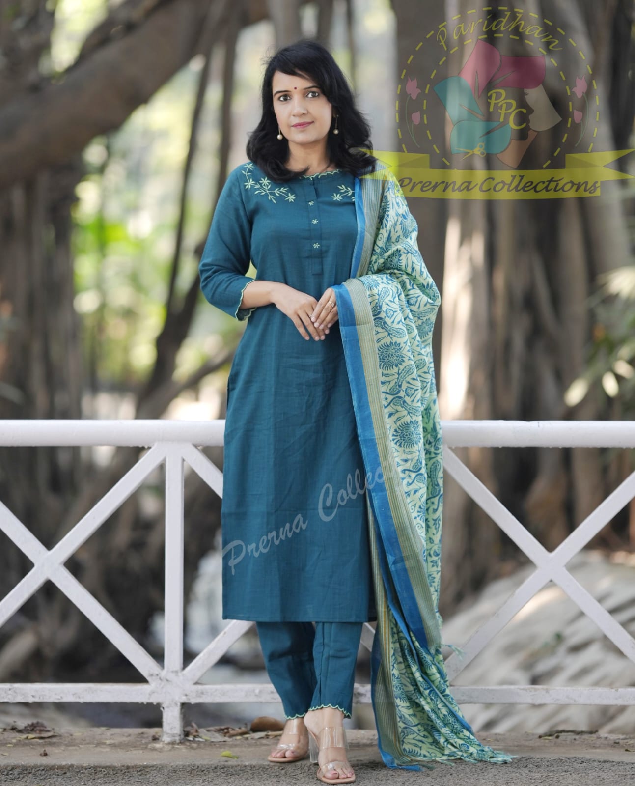 Premium Khadi Cotton Green Kurta Set with Dupatta & Pant