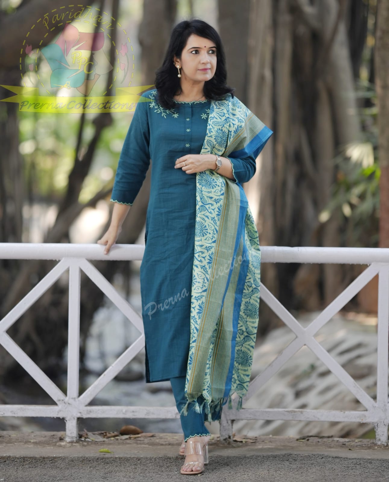 Premium Khadi Cotton Green Kurta Set with Dupatta & Pant