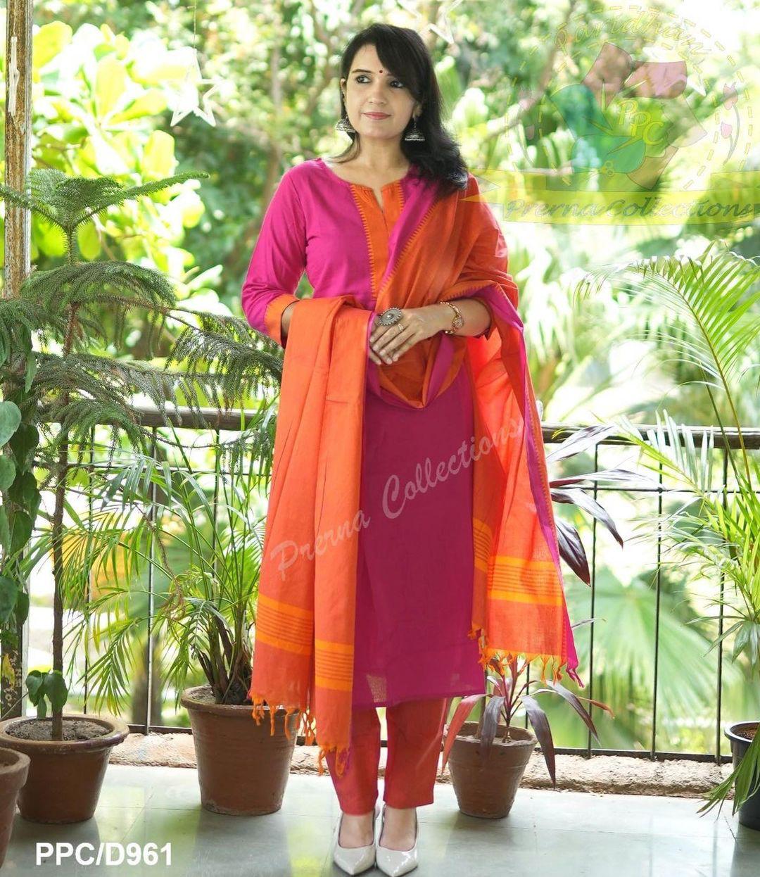 South Cotton Pink Kurta Set with Pant and Dupatta