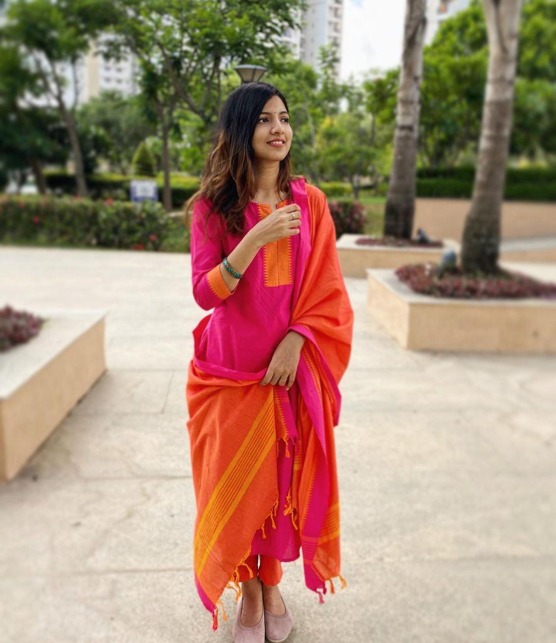 South Cotton Pink Kurta Set with Pant and Dupatta