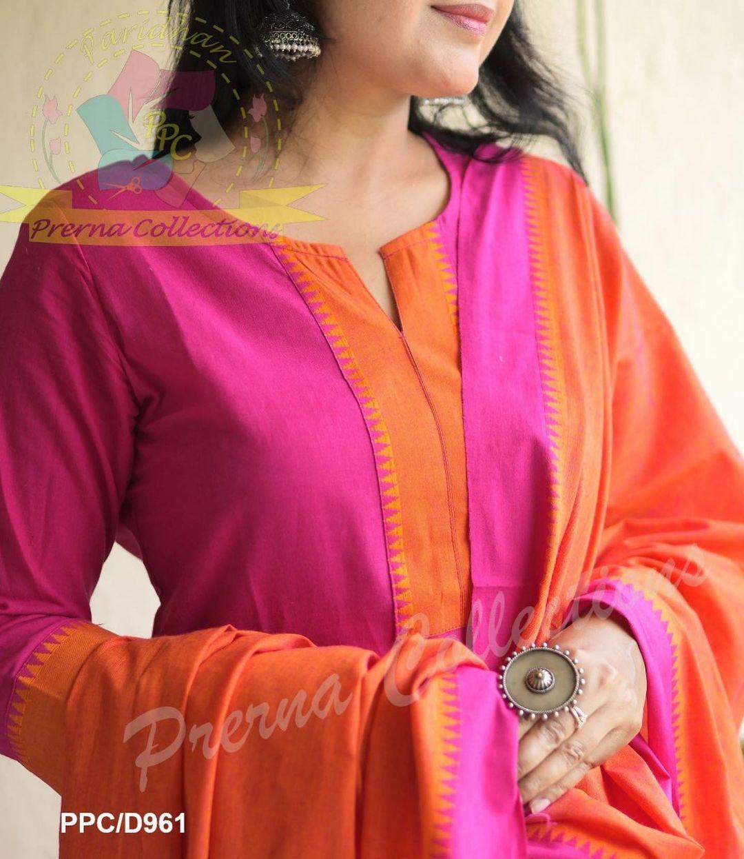 South Cotton Pink Kurta Set with Pant and Dupatta