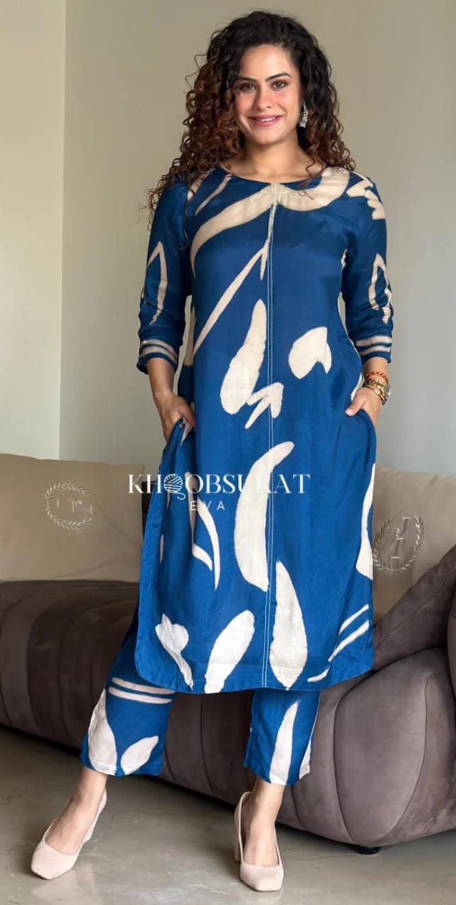 Trending Cotton Blue Kurta Set with Pant - Ethnic Style