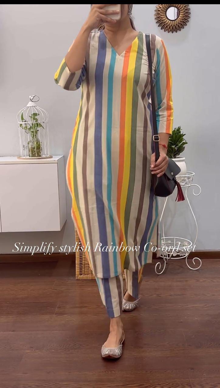 Rainbow Multicolor Kurta Pant Set - Vibrant & Comfortable Ethnic Wear