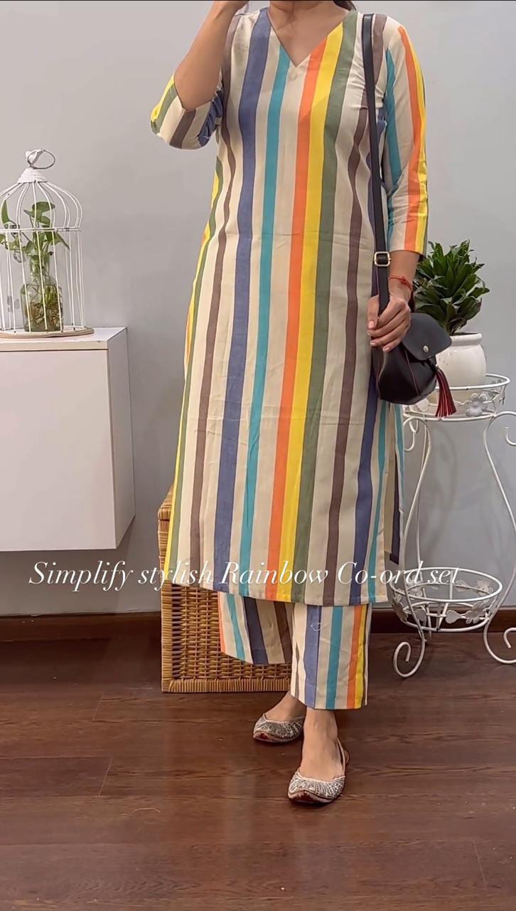 Rainbow Multicolor Kurta Pant Set - Vibrant & Comfortable Ethnic Wear