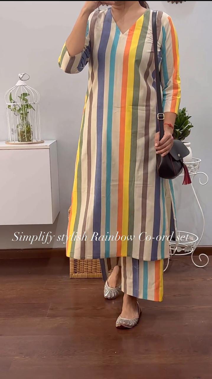 Rainbow Multicolor Kurta Pant Set - Vibrant & Comfortable Ethnic Wear