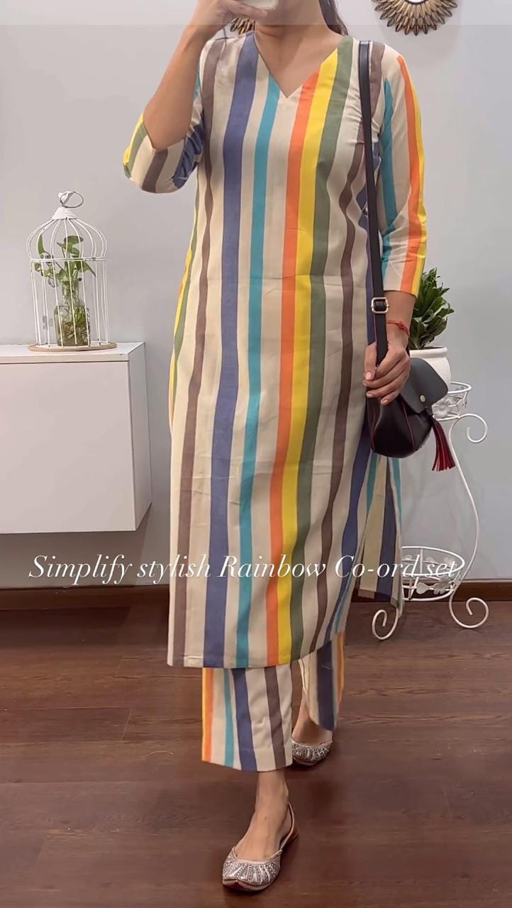 Rainbow Multicolor Kurta Pant Set - Vibrant & Comfortable Ethnic Wear