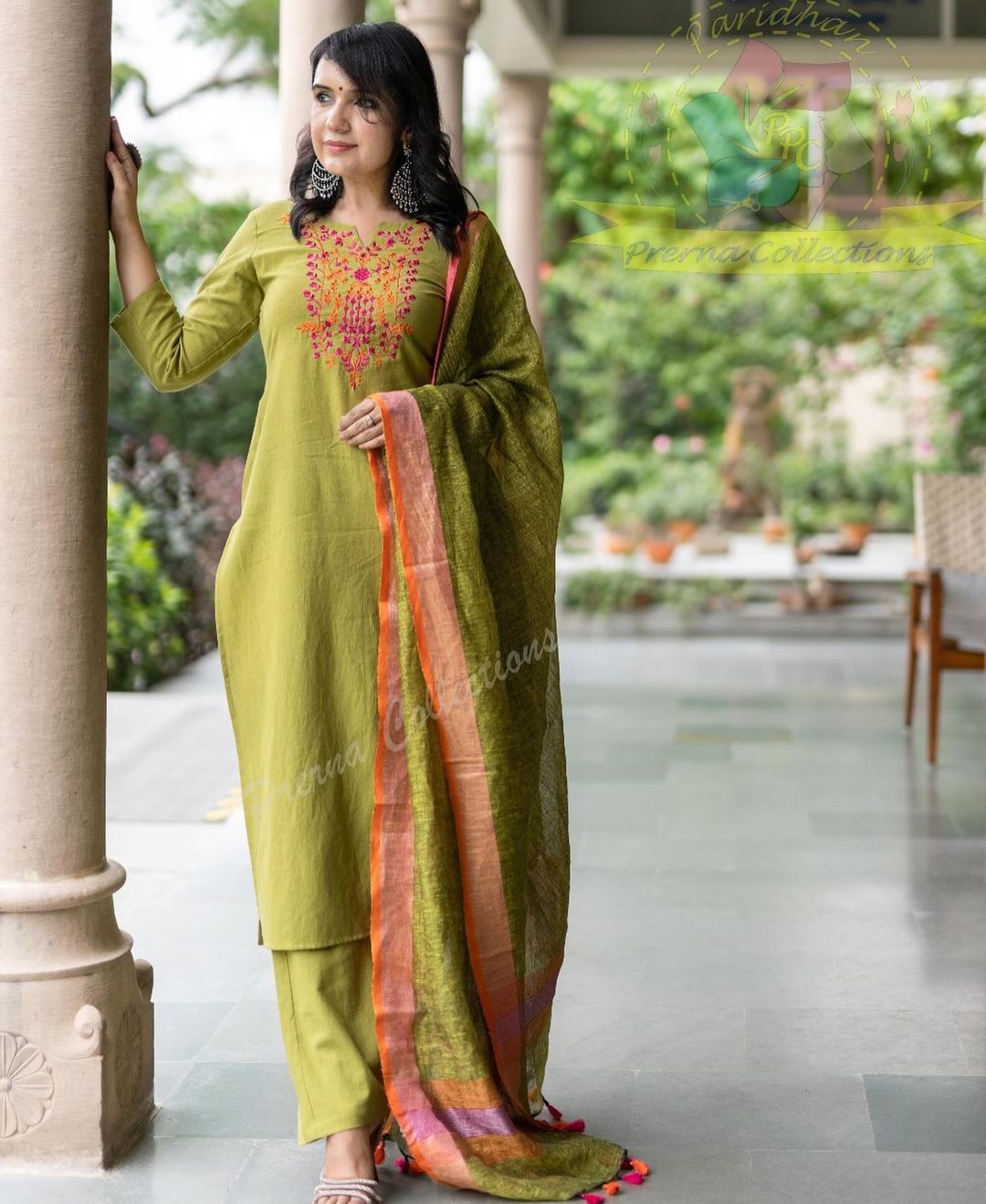 Premium Cotton Slub Green Kurta Pant and Dupatta Set - Elegant Ethnic Wear