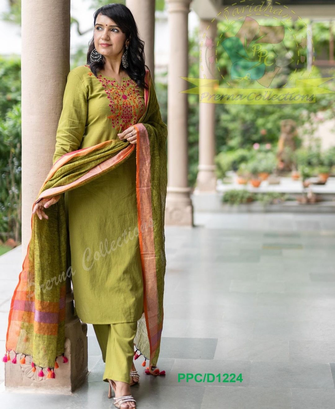 Premium Cotton Slub Green Kurta Pant and Dupatta Set - Elegant Ethnic Wear