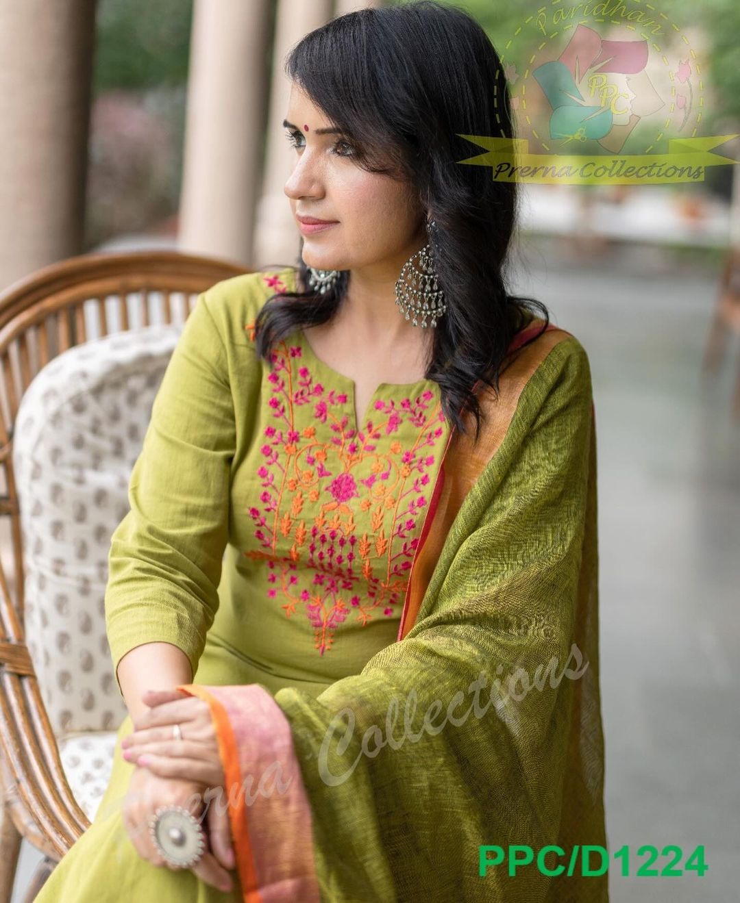 Premium Cotton Slub Green Kurta Pant and Dupatta Set - Elegant Ethnic Wear