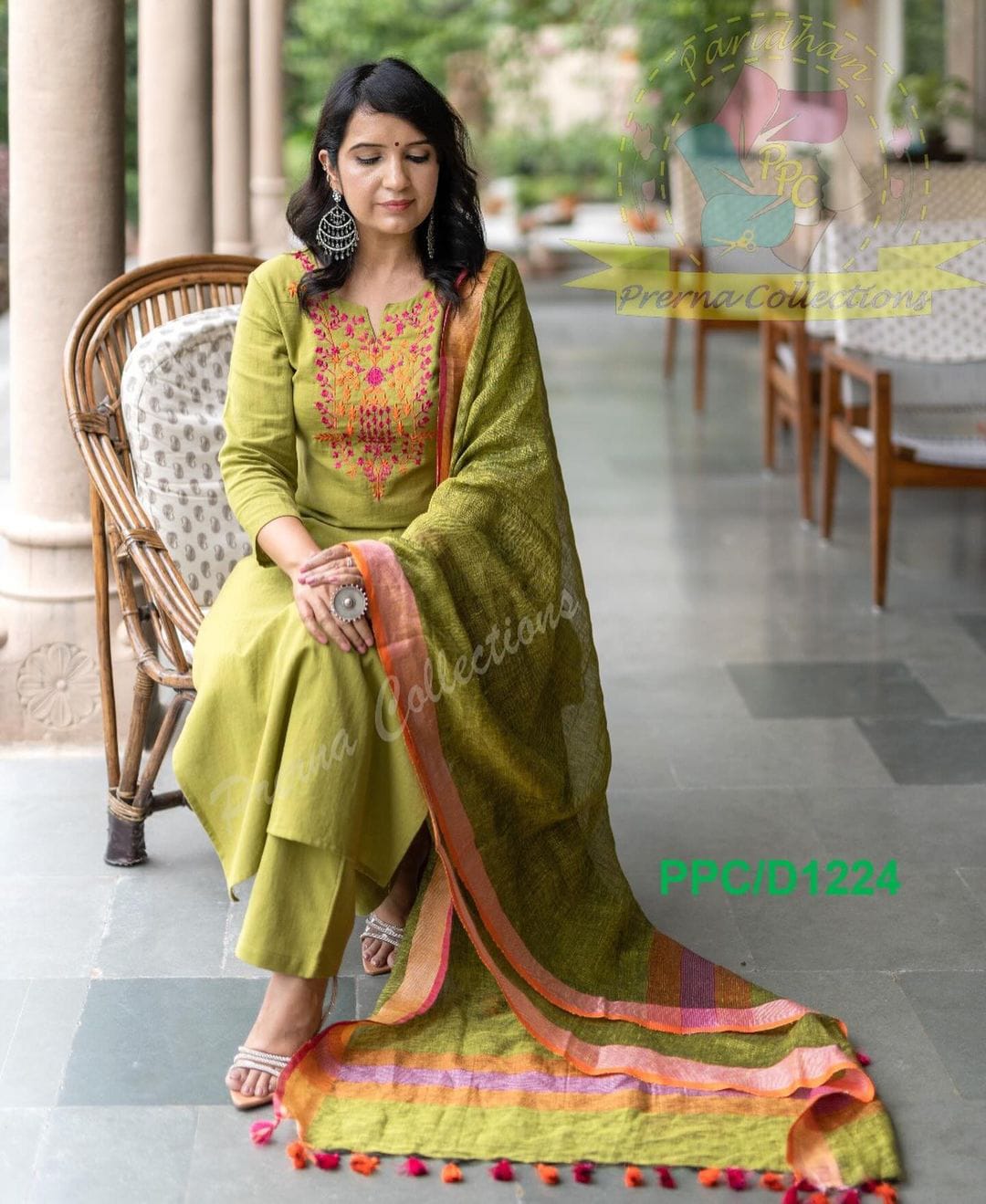 Premium Cotton Slub Green Kurta Pant and Dupatta Set - Elegant Ethnic Wear