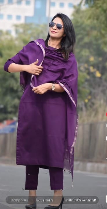 Trending Cotton Purple Kurta Pant and Dupatta Set - Perfect Ethnic Attire