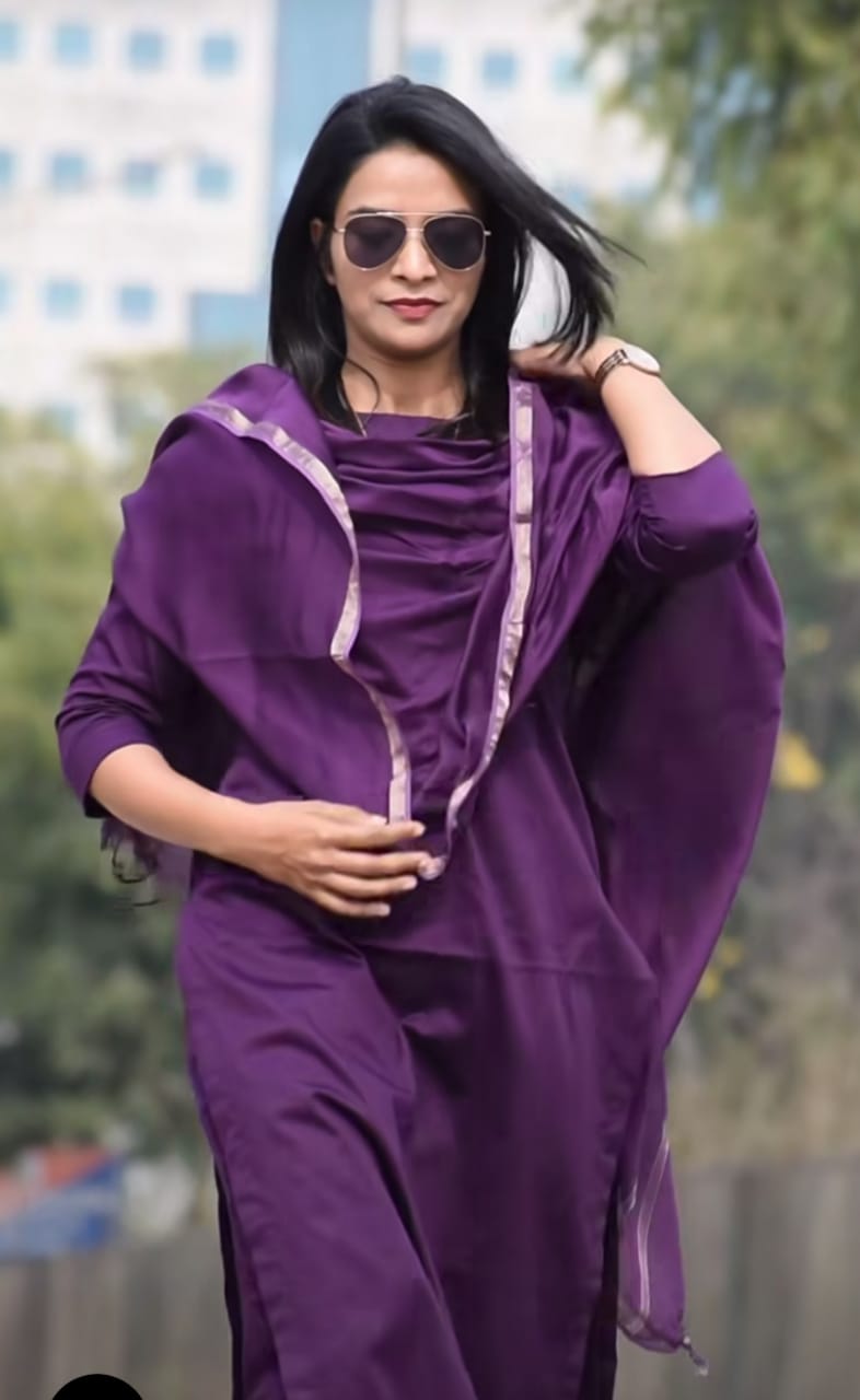 Trending Cotton Purple Kurta Pant and Dupatta Set - Perfect Ethnic Attire