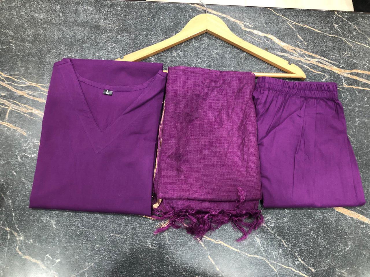 Trending Cotton Purple Kurta Pant and Dupatta Set - Perfect Ethnic Attire