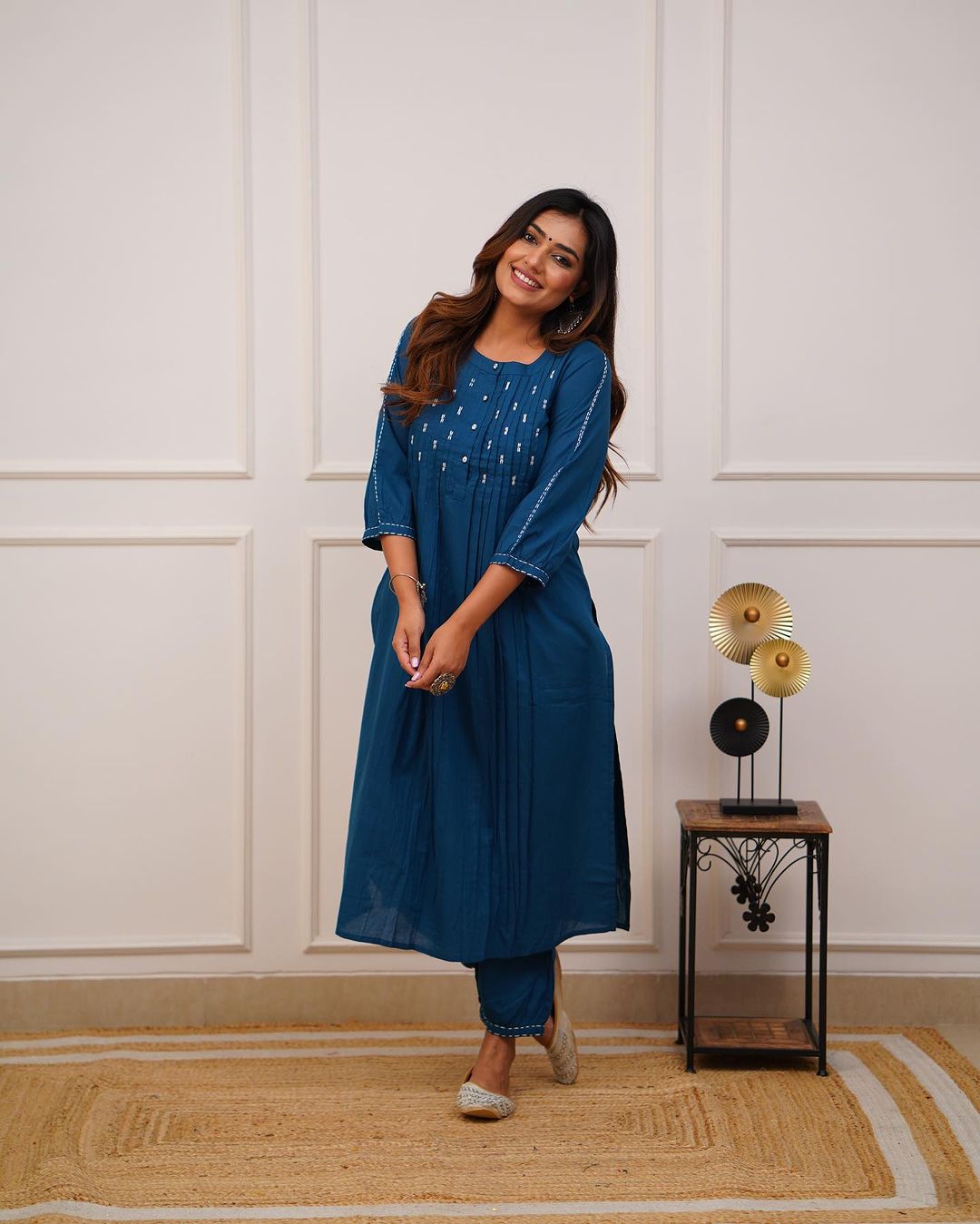 Trending Teal Blue Cotton Kurta Pant Set - Stylish and Comfortable Wear