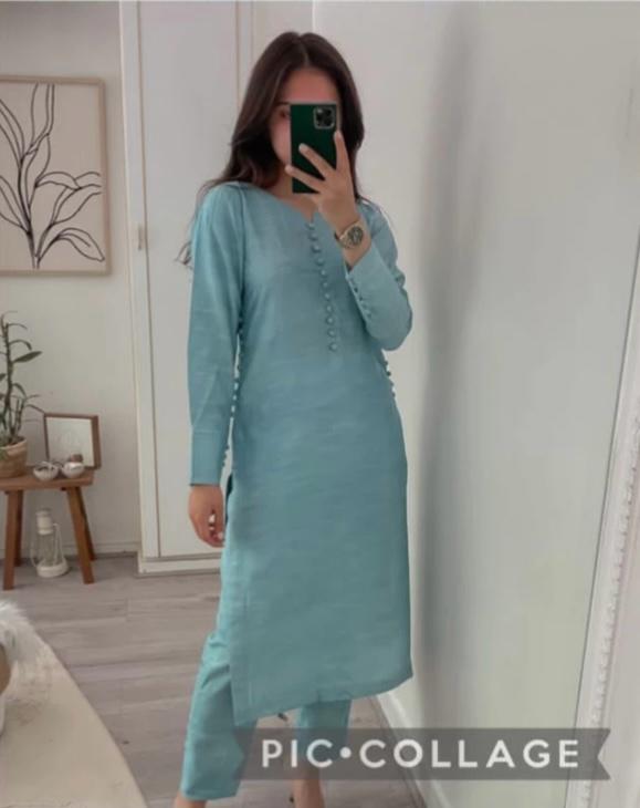 Trending Rayon Blue Kurthi Set with Pant and Dupatta