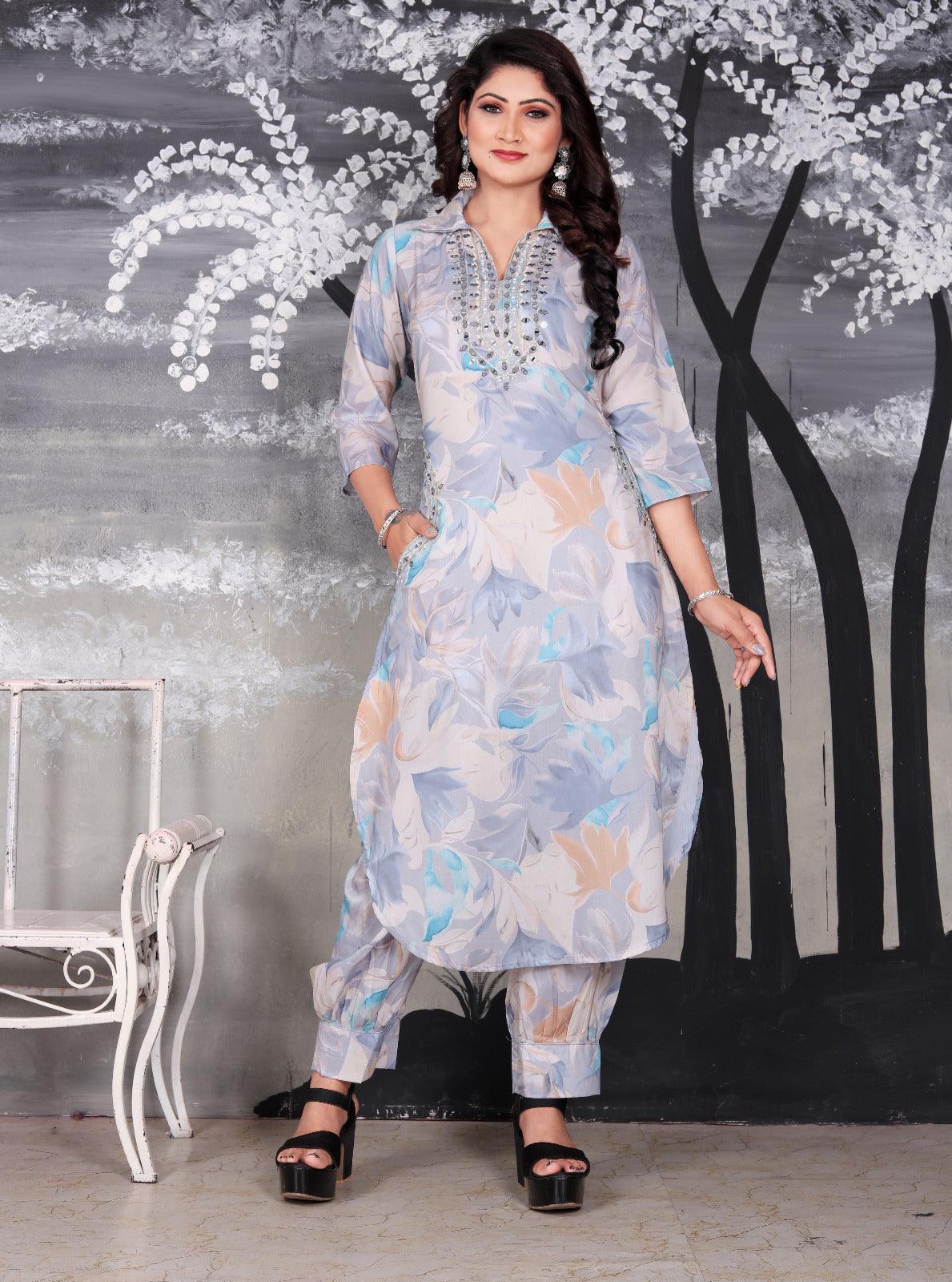 TrendBuy MAHEK Fancy Co-Ord Set with Neck & Pocket Featuring Real Mirror Accents