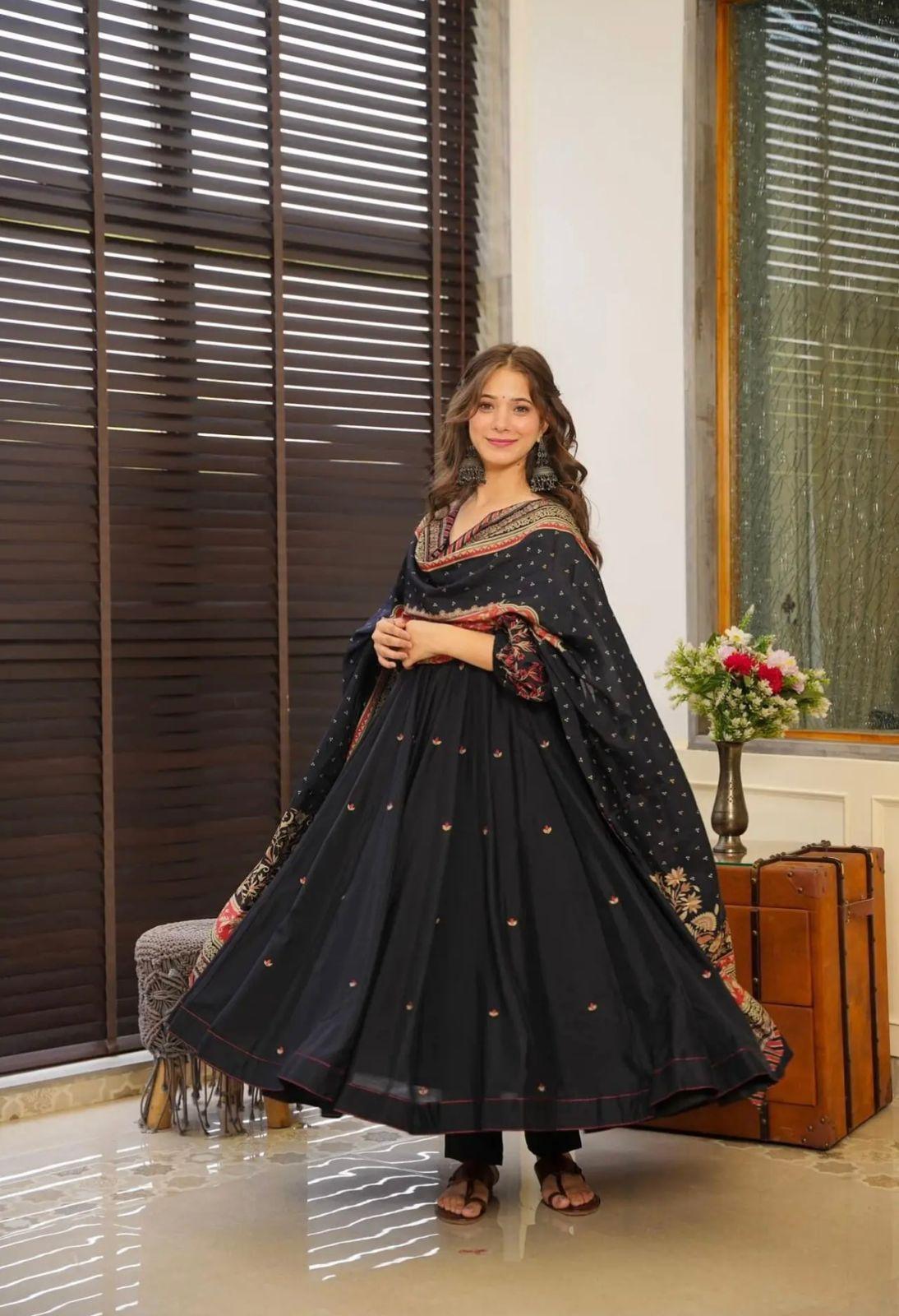 TrendBuy Elegant Black Embroidery Work Anarkali Gown